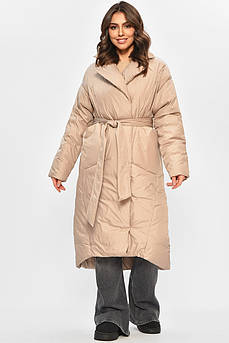 Куртка жіноча подовжена зимова бежевого кольору 207703M