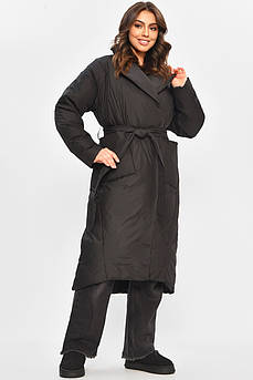 Куртка жіноча подовжена зимова чорного кольору 207707M