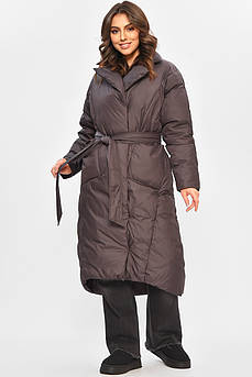 Куртка жіноча подовжена зимова шоколадного кольору 207709M