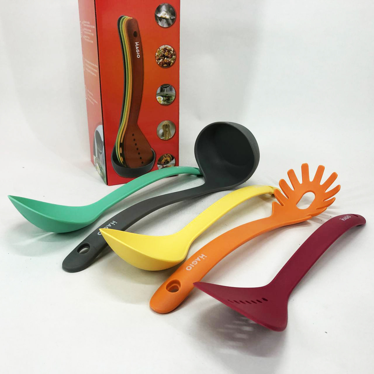 Набір силіконових приладдя на підставці Magio, Подарунковий набір кухонного начиння IL-72, фото 1