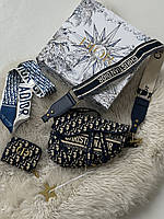 Набір подарунковий Dior Saddle - сумка сідло та кархолдер синій Є