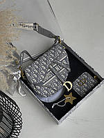 Набір подарунковий Dior Saddle - сумка сідло та кархолдер світло-сірий Є