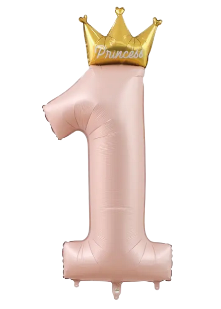 Фольгована цифра 1 рожева з короною, 120х50 см., фото 1