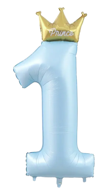 Фольгована цифра 1 блакитна з короною, 120х50 см., фото 1