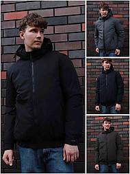 Стильна чорна чоловіча куртка на зиму в батальних розмірах