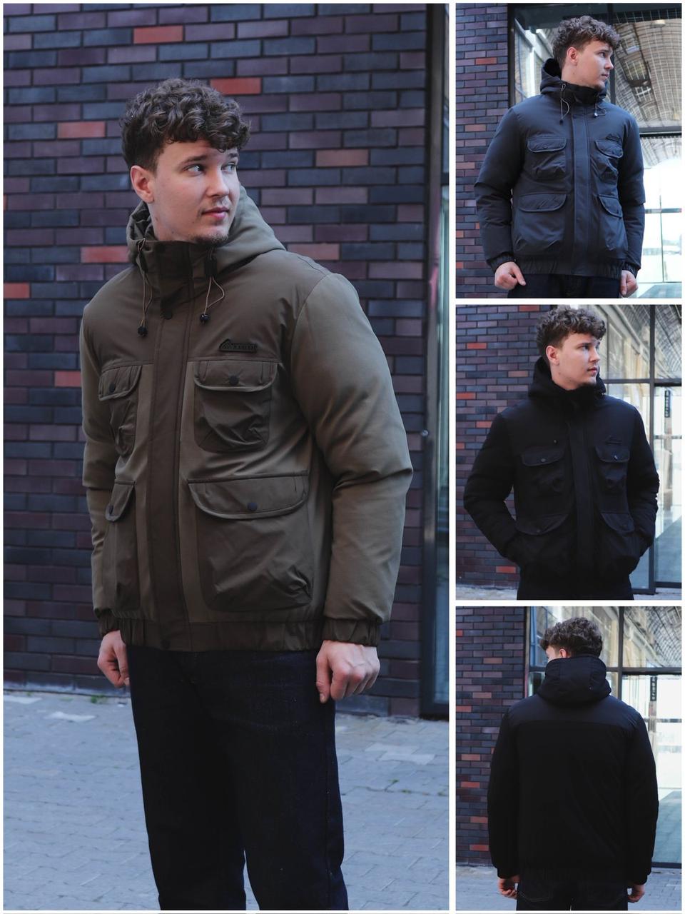 Стильна подовжена зимова куртка в сірому кольорі, фото 1