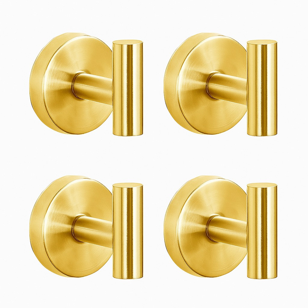 Набір настінних гачків у ванну без свердління Гачки з нержавіючої сталі на вакуумній присосці 4 шт Золото, фото 1