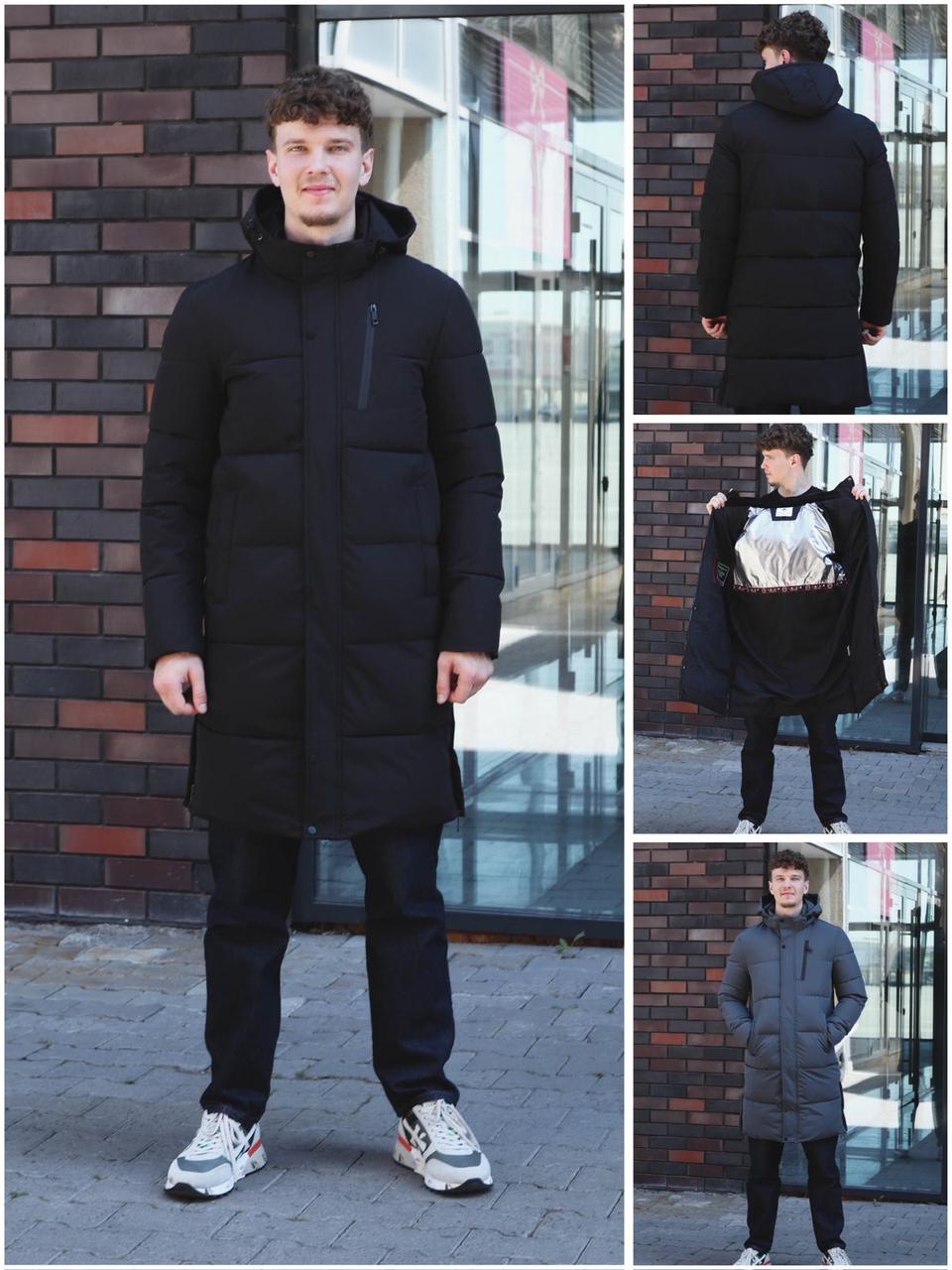 Стильна подовжена зимова куртка в чорному кольорі, фото 1