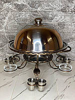 Садж для шашлику 36 см, золотий Люкс із соусницями та чарками