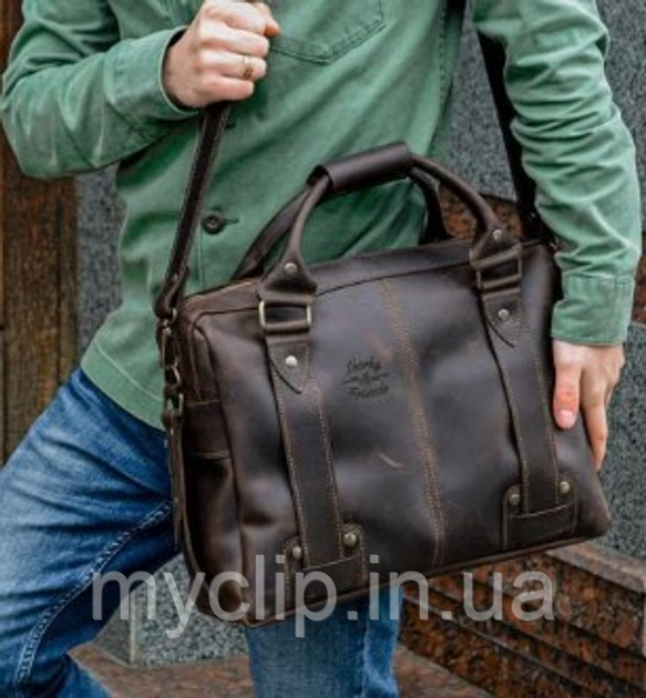 Чоловіча шкіряна сумка коричнева 38см*28см, сумка чоловіча для документів, сумка для ноутбука 13.5. Оплата при отриманні, фото 1