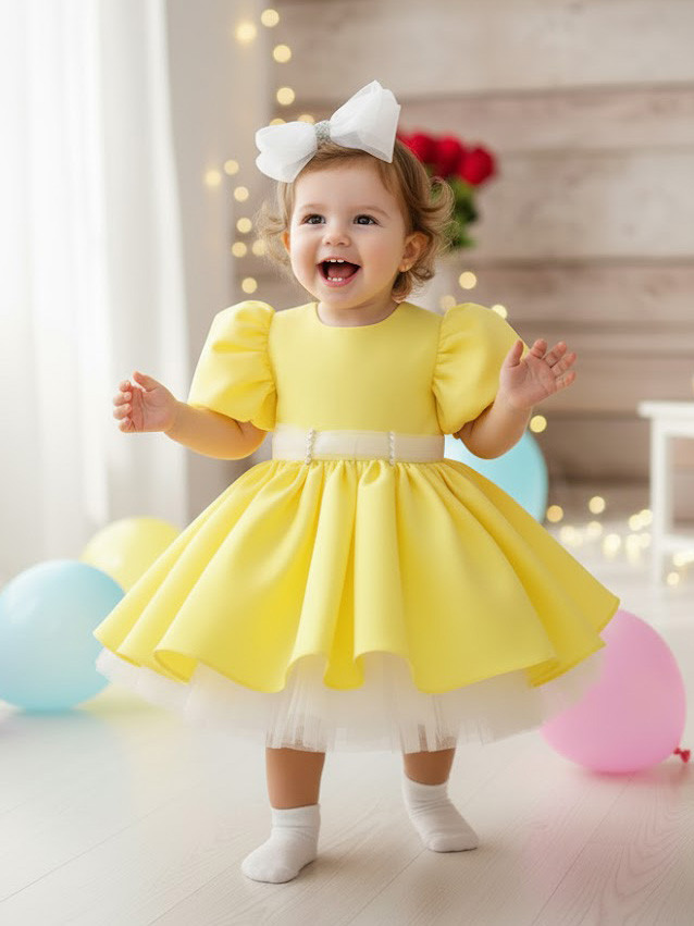 Ошатне пишне жовте плаття з фатином і бантом для дівчаток 86-110р, фото 1