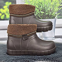 Чоботи жіночі піна Gipanis шоколадні короткі з хутряним відворотом 8217