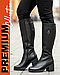 Чоботи жіночі зимові шкіряні високі чорні  на повну середню ногу на товстому стійкому каблуці 37 розмір, фото 2