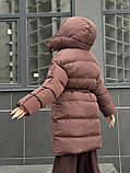 Жіноча подовжена куртка пуховик із капюшоном, фото 2