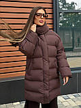 Жіноча подовжена куртка пуховик із капюшоном, фото 4