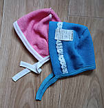 Дитячі теплі махрові чепчики для дівчинки, 2 шт., р.24/ 6-9 міс. + р.26 / 9-12 міс., фото 2