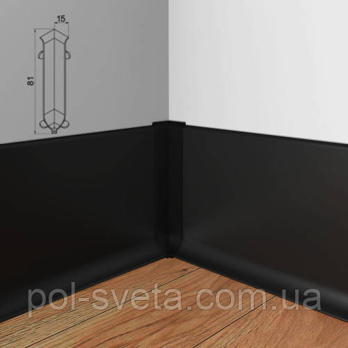 Кут внутрішній на алюмінієвий плінтус 80 мм, ( чорний), фото 1