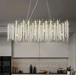 Сучасна кришталева люстра "Гліцинія" витягнутої форми, 12 ламп, золото