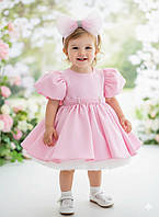 Святкова пишна рожева сукня з фатином і бантом для дівчаток 74-98р