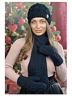 Шапка жіноча + шарф + рукавиці комплект «Дюран» джинсовий