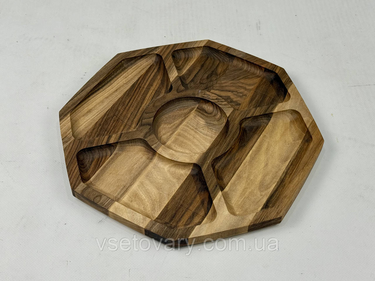 Менажница дерев'яна на 5 секцій кругла, 29 см, фото 1