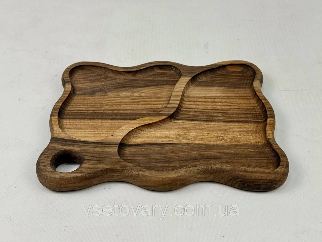 Менажница дерев'яна на 2 секції прямокутна, 30х25 см, фото 1