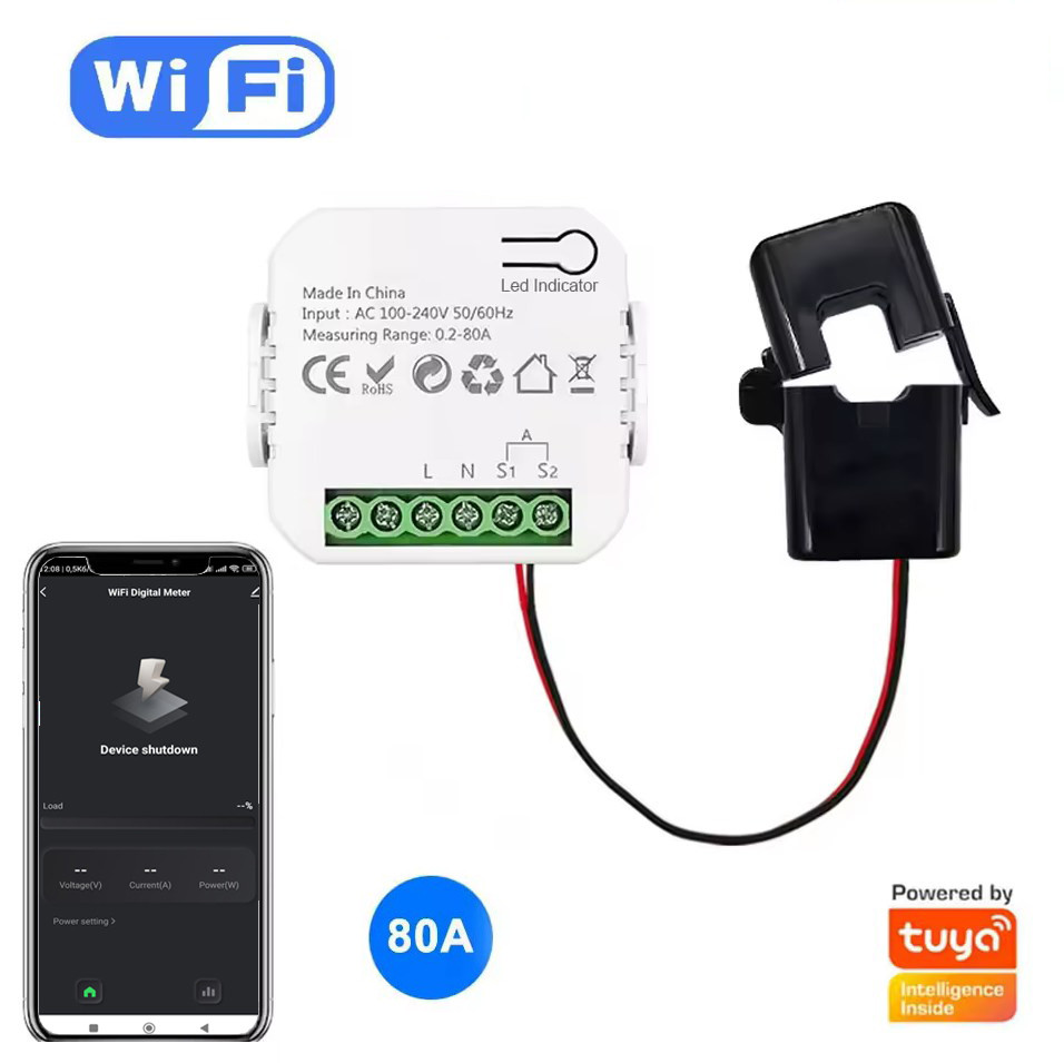 Wi-Fi Лічильник електроенергії на 80A Tuya Smart Life на 1 фазу, фото 1