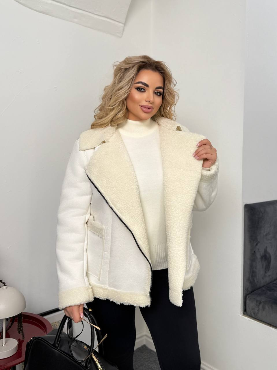 Дублянка-косуха жіноча замш на хутрі 054,  від 48 по 58р.