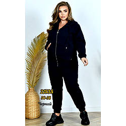 Жіночий трикотажний костюм чорного кольору з флісом Батал Розміри: 50,52,54,56,58 (31138-2)