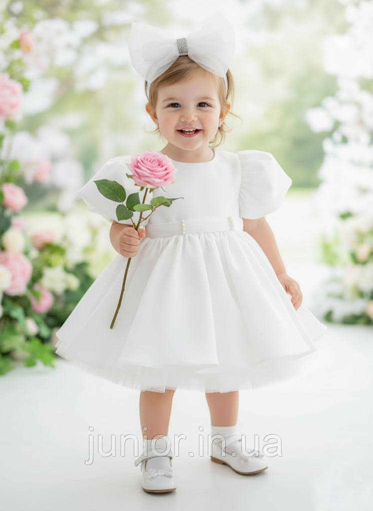 Святкова пишна біла сукня з фатином і бантом для дівчаток 86-110р, фото 1