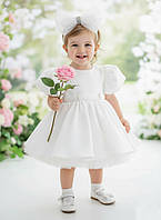 Святкова пишна біла сукня з фатином і бантом для дівчаток 86-110р