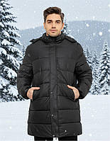 Купить мужскую зимнюю куртку AGER черную удлиненную с капюшоном | Теплая стильная куртка на синтепоне | GoodBoX.com.ua