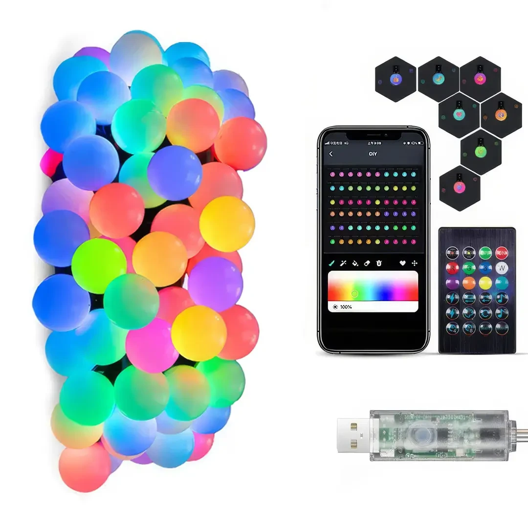 Розумна гірлянда Матова кулька з пультом керування й керуванням із телефона SFK-03 Bluetooth USB 10 м, фото 1