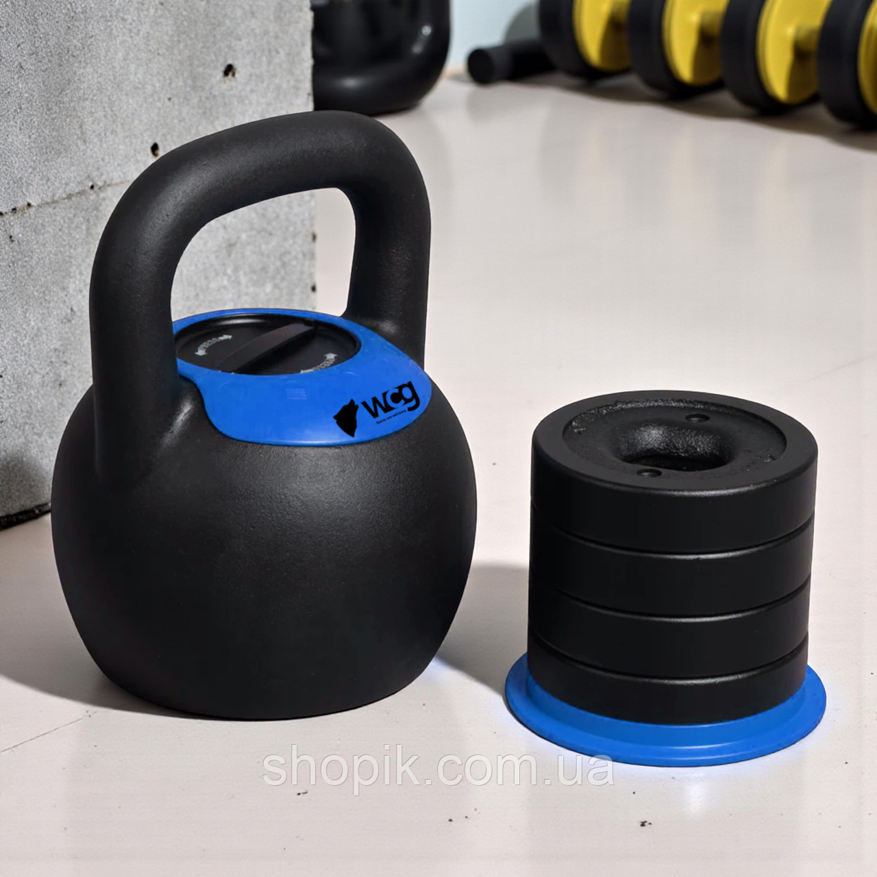 Модульна регульована гиря чавунна 5 в 1 розбірна WCG 16 кг з 5 регульованими рівнями ваги 8-16 кг для тренувань вдома, фото 1