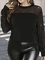 Эффектная кофта со вставками сетки с камушками