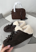 Ботинки - лоферы зимние женские натуральные из натурального замша