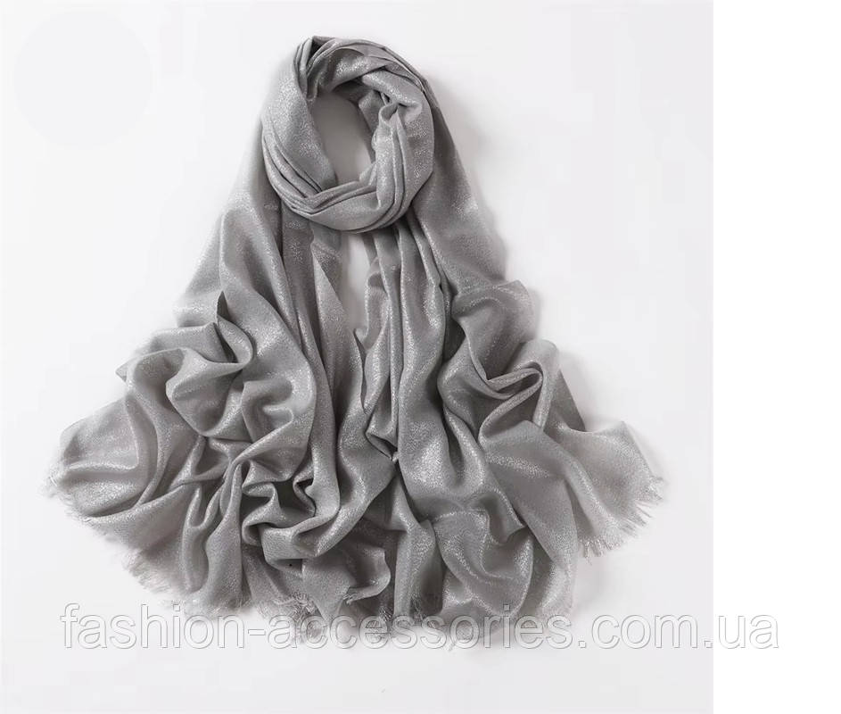 Шарф жіночий із віскози сірого кольору із срібними нитями люрекс, фото 1