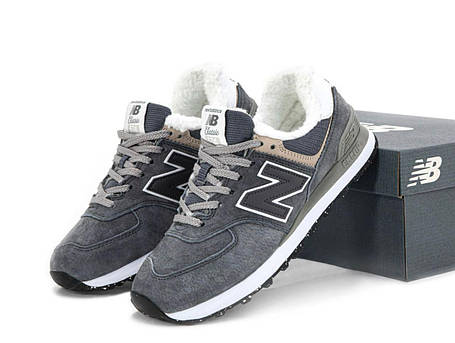 Чоловічі зимові кросівки New Balance 574 Low Grey White Winter сірі кросівки з хутром Нью Беланс замша зима, фото 1