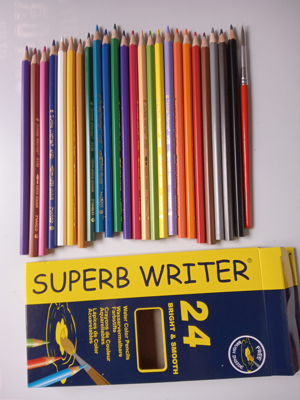Олівці кольорові 24 кольору Marco набір 4120-24CB Superb Writer Aquarelle акварельні з пензликом., фото 1
