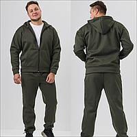 Мужской спортивный костюм трехнитка на флисе зимний на молнии кофта и штаны хаки