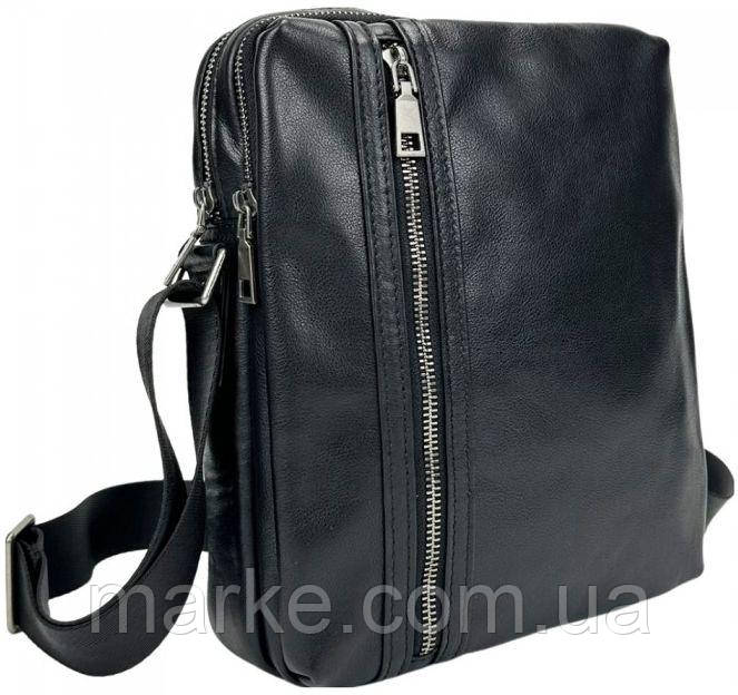 Чоловіча сумка шкіряна Tiding Bag через плече чорна