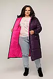 Жіночий зимовий пуховик великих розмірів 54-80, подовжений з капюшоном, плащівка лаке матова/глянцева фіолетовий, фото 4