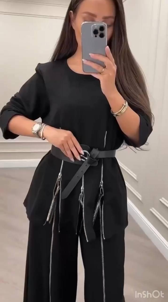 Костюм з італійського трикотажу без поясу Модель: 1554-1375 Колір: чорний, фото 1