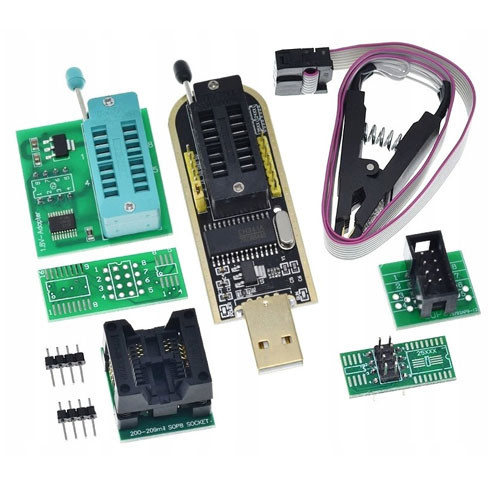 USB міні програматор CH341A 24/25 EEPROM Flash із кліпсою та набором адаптерів для прошивки мікросхем, фото 1