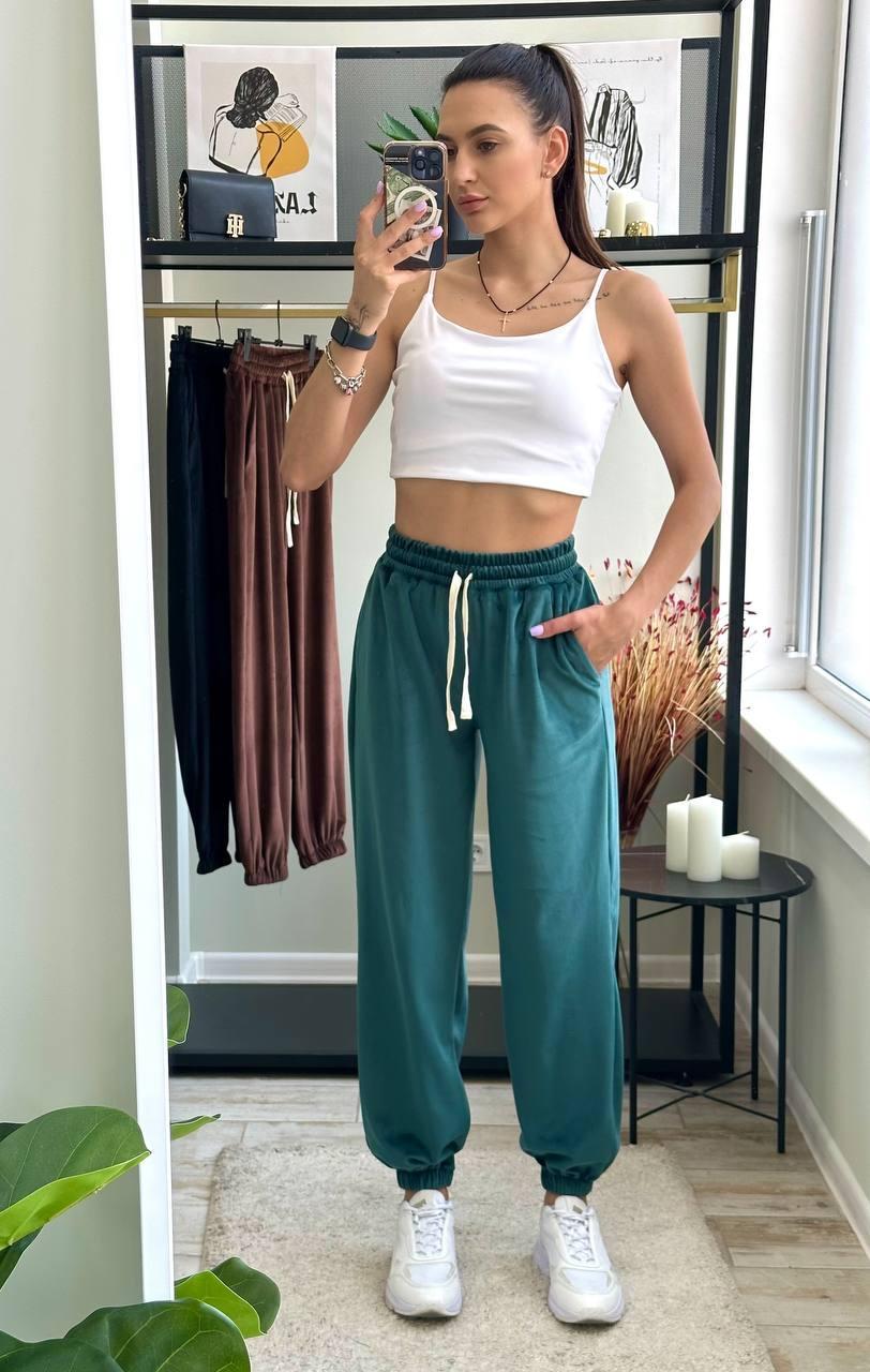 Базові штани з велюру спорт Модель: 1554-1535 Колір: чорний, шоколад, ізумруд, фото 1