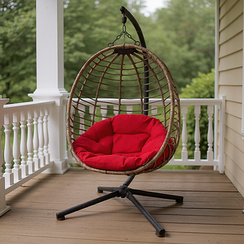 Підвісна садова гойдалка крісло SAN VITO підвісне садове кокон гніздо для саду з м'якою червоною подушкою Коричневий