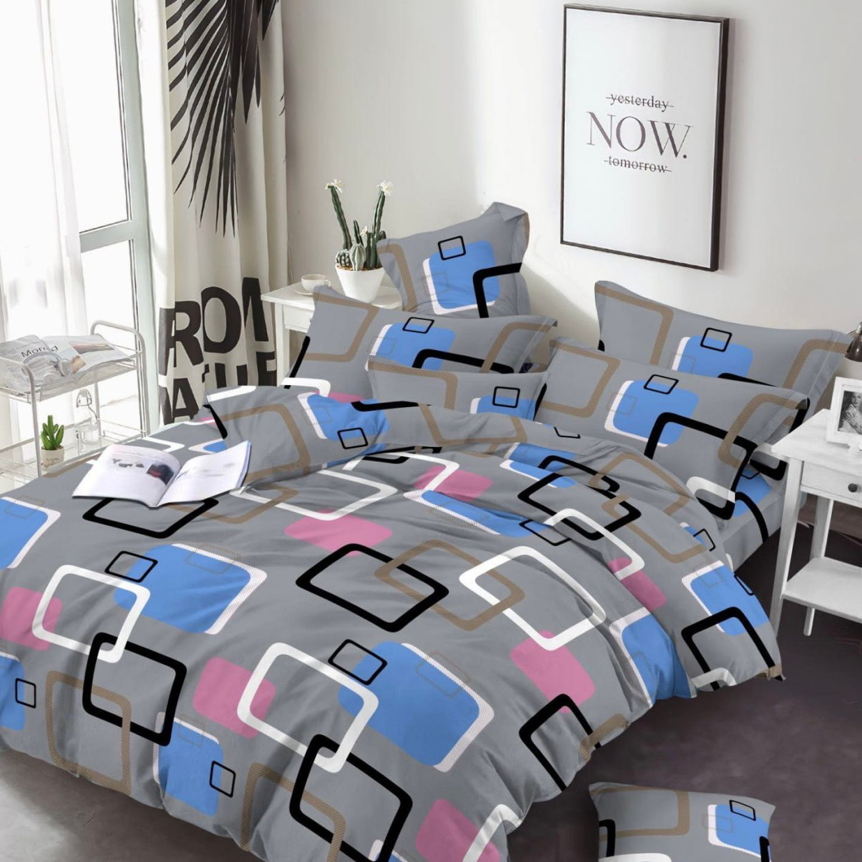 Постільна білизна Королева Ночі (Бязь) | Полуторний комплект | 50х70 | Абстракція на сірому, фото 1