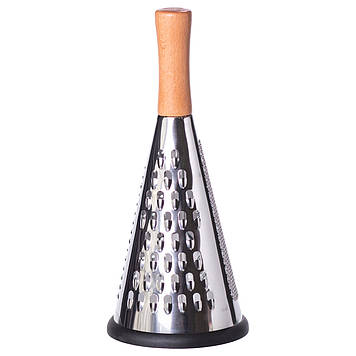 Конусна тристороння ручна тертка з нержавіючої сталі з дерев'яною ручкою HP-8-2