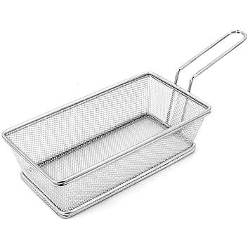 Кошик сервірувальний 21×11,5×5,5 см для подачі картоплі фрі та снеків з ручкою Срібляста HP-19-11