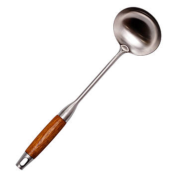 Ополоник металевий кухонний 27 (см) з нержавіючої сталі з дерев'яною ручкою HP-8-45